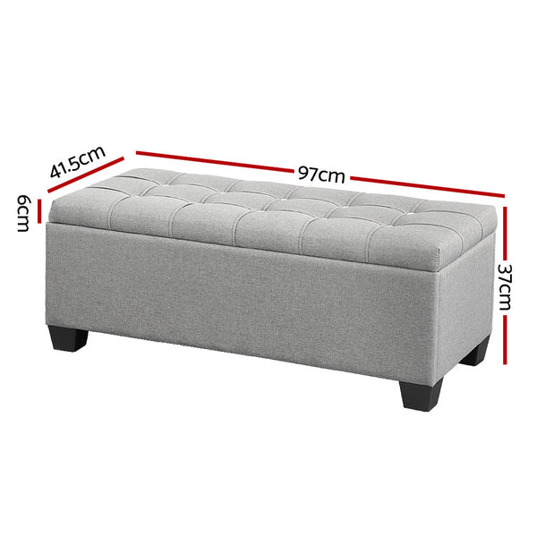 Artiss Storage Ottoman Blanket Box 97Cm Button Linen Grey Ottomans Footstools & Poufs
