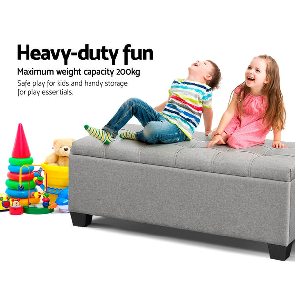 Artiss Storage Ottoman Blanket Box 97Cm Button Linen Grey Ottomans Footstools & Poufs