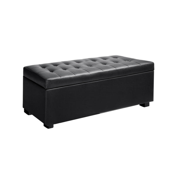 Faux Pu Leather Storage Ottoman With Cushion Seat Home Furniture Black 97 Centimetre Ottomans Footstools & Poufs