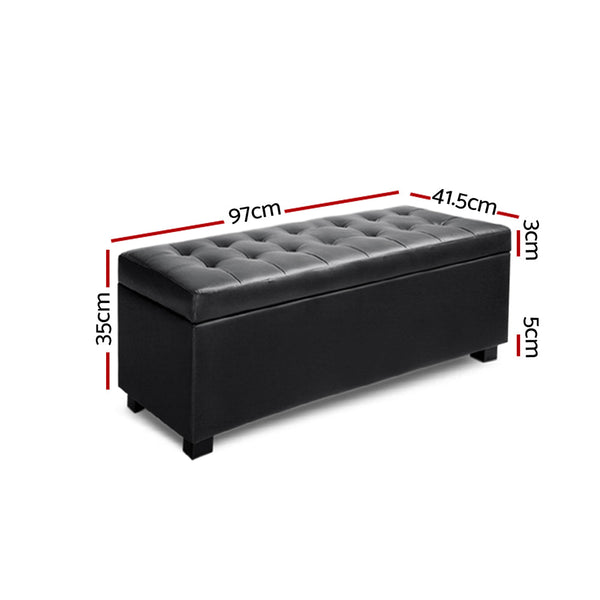 Faux Pu Leather Storage Ottoman With Cushion Seat Home Furniture Black 97 Centimetre Ottomans Footstools & Poufs