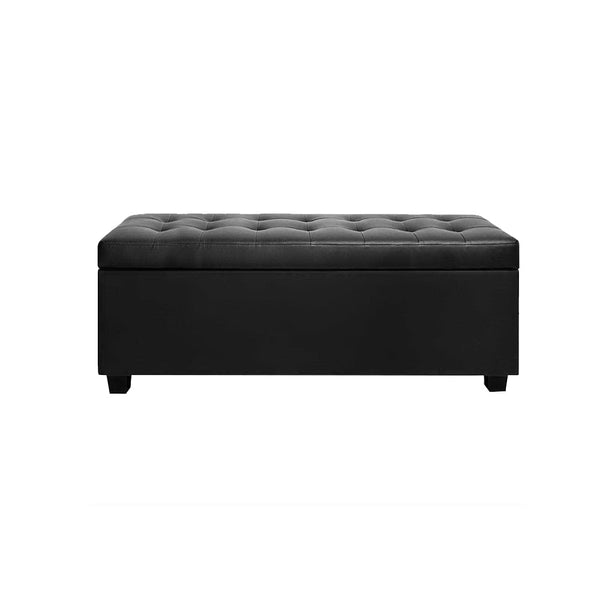 Faux Pu Leather Storage Ottoman With Cushion Seat Home Furniture Black 97 Centimetre Ottomans Footstools & Poufs