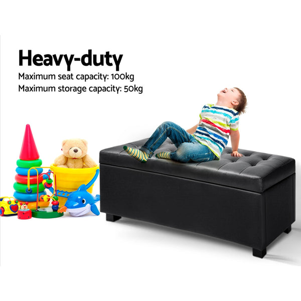 Faux Pu Leather Storage Ottoman With Cushion Seat Home Furniture Black 97 Centimetre Ottomans Footstools & Poufs