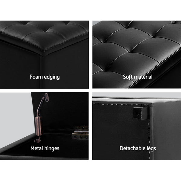 Faux Pu Leather Storage Ottoman With Cushion Seat Home Furniture Black 97 Centimetre Ottomans Footstools & Poufs