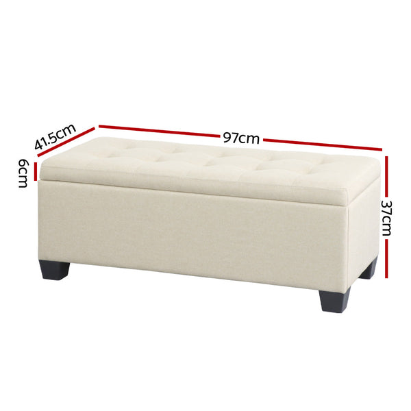 Artiss Storage Ottoman Blanket Box 97Cm Linen Beige Ottomans Footstools & Poufs