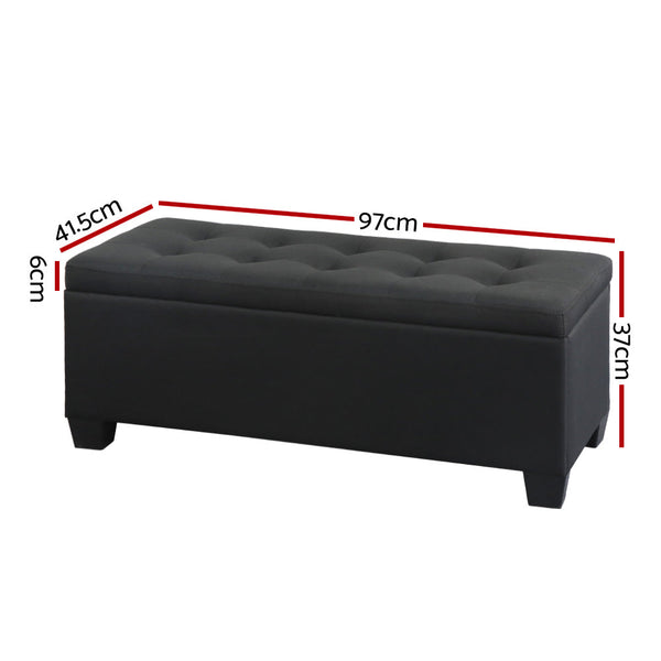 Artiss Storage Ottoman Blanket Box 97Cm Linen Black Ottomans Footstools & Poufs