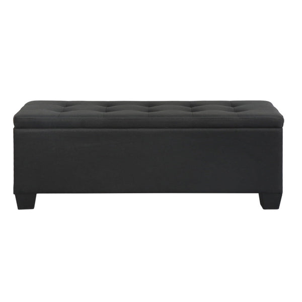 Artiss Storage Ottoman Blanket Box 97Cm Linen Black Ottomans Footstools & Poufs