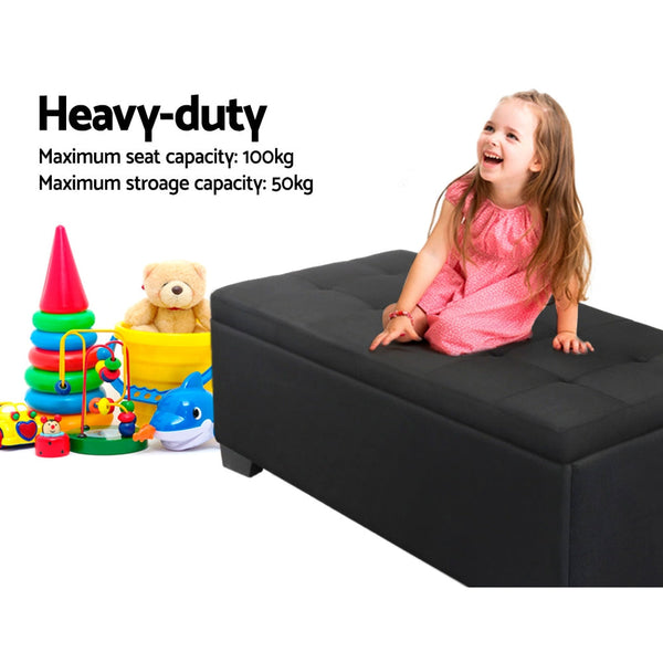 Artiss Storage Ottoman Blanket Box 97Cm Linen Black Ottomans Footstools & Poufs