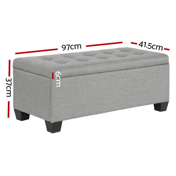 Artiss Storage Ottoman Blanket Box 97Cm Linen Light Grey Ottomans Footstools & Poufs