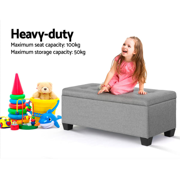 Artiss Storage Ottoman Blanket Box 97Cm Linen Light Grey Ottomans Footstools & Poufs