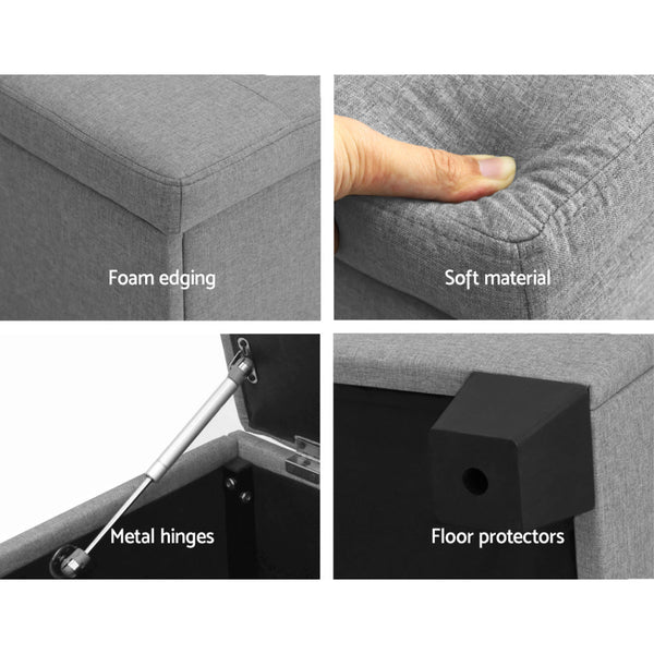 Artiss Storage Ottoman Blanket Box 97Cm Linen Light Grey Ottomans Footstools & Poufs