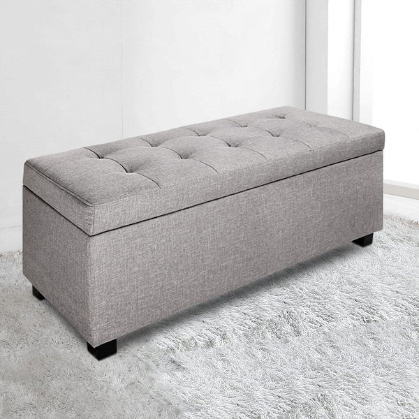Artiss Storage Ottoman Blanket Box 97Cm Linen Light Grey Ottomans Footstools & Poufs