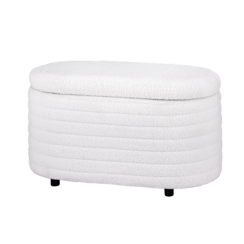 Blanket Boxes Artiss Storage Ottoman Blanket Box 87Cm Boucle Fabric Oval