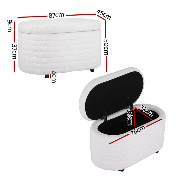 Artiss Storage Ottoman Blanket Box 87Cm Boucle Fabric Oval Blanket Boxes