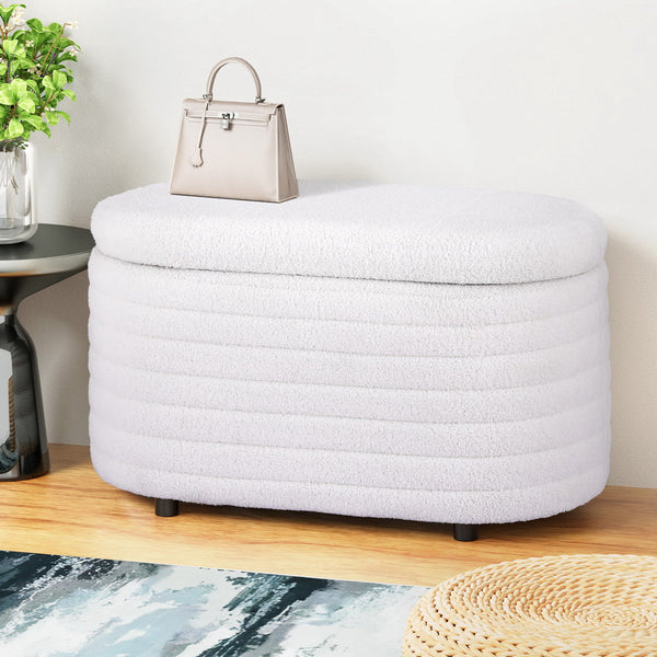 Artiss Storage Ottoman Blanket Box 87Cm Boucle Fabric Oval Blanket Boxes