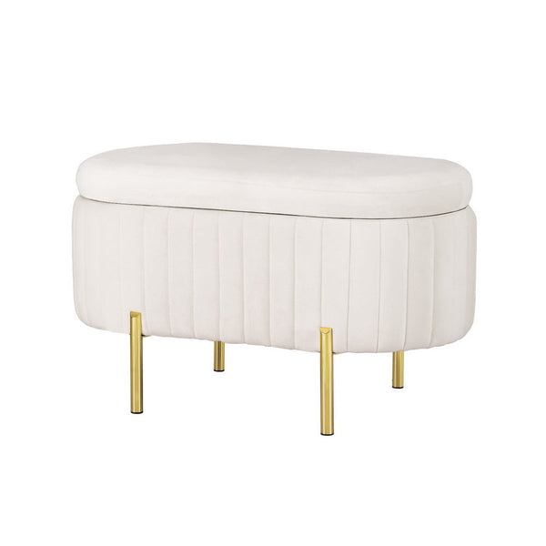 Blanket Boxes Artiss Storage Ottoman Blanket Box 87Cm Velvet Oval White