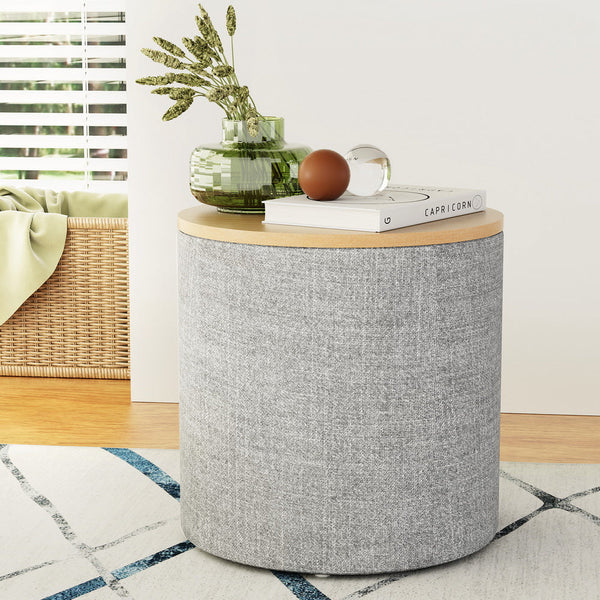 Artiss Storage Blanket Box 40Cm Linen Round Grey Blanket Boxes