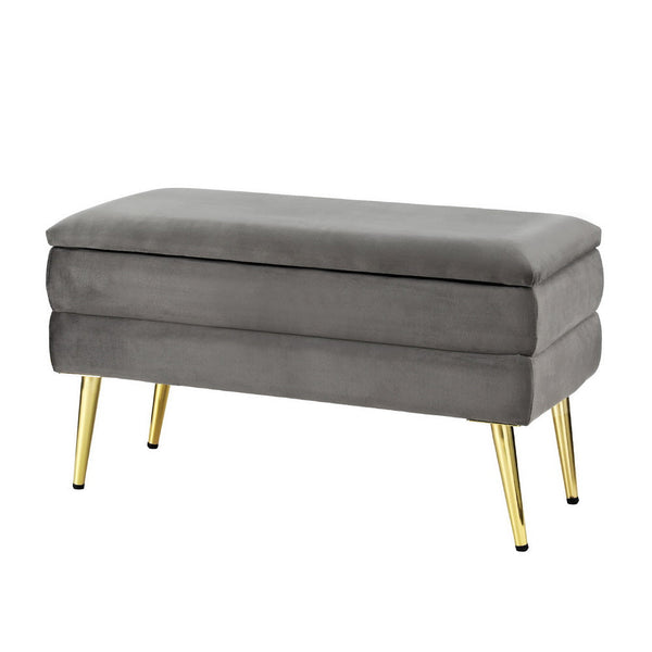 Artiss Storage Foot Stool Velvet Grey Ottomans Footstools & Poufs