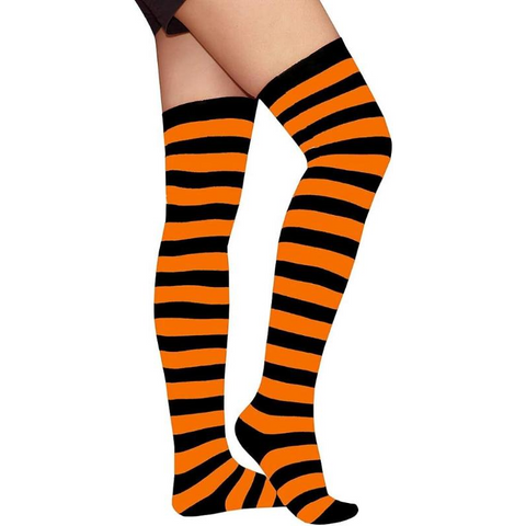 Br Costumes Over The Knee Plain Striped High Thigh Ladies Long Womens Stripey Stocking Orange/Black Socks