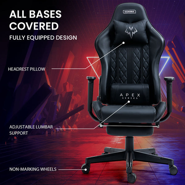 Overdrive Apex Series Reclining Gaming Ergonomic Office Chair With Footrest Black Office Chairs
