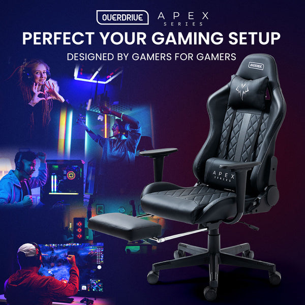 Overdrive Apex Series Reclining Gaming Ergonomic Office Chair With Footrest Black Office Chairs