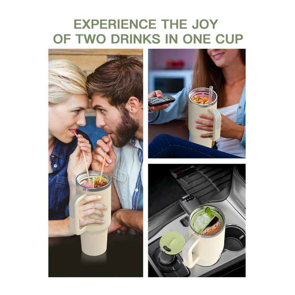 Elosung Green 40Oz Silicone Dual Chamber Cup Separator Food Grade Drink Divider Cold Mug With Separate Compartments Bpa Free Liner For Beverages Juice