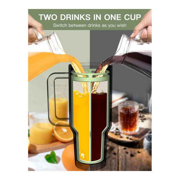 Elosung Green 40Oz Silicone Dual Chamber Cup Separator Food Grade Drink Divider Cold Mug With Separate Compartments Bpa Free Liner For Beverages Juice