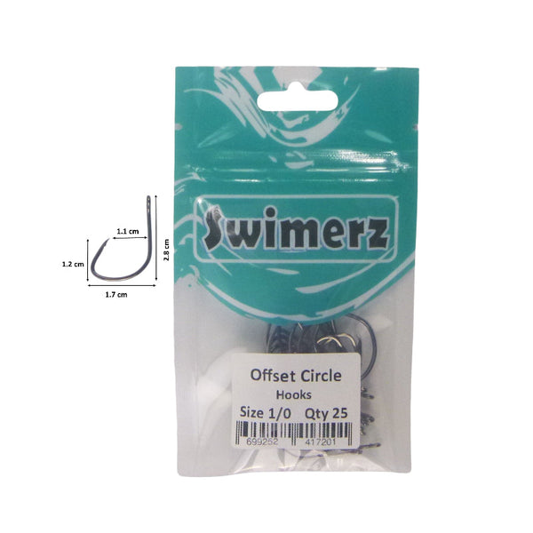 Swimerz 1/0 Offset Circle Hook Black Nickel Qty 25 Hooks