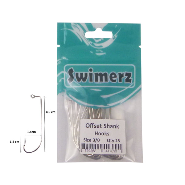 Swimerz 3/0 Offset Shank Jig Hook O'shaunessy Style Qty 25 Hooks