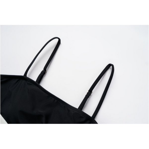 One Piece Bow Decoration Sweet Girl Black And White Contrasting Swimsuit Female Swimwear