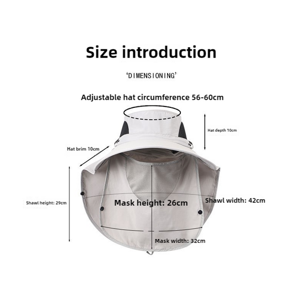 Dark Grey Outdoor Sun Hat With Face & Neck Protection Quick Dry Breathable Uv Cap For Men And Women Adjustable Dust Insect Repellent Hiking Hats