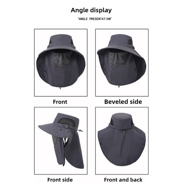 Dark Grey Outdoor Sun Hat With Face & Neck Protection Quick Dry Breathable Uv Cap For Men And Women Adjustable Dust Insect Repellent Hiking Hats