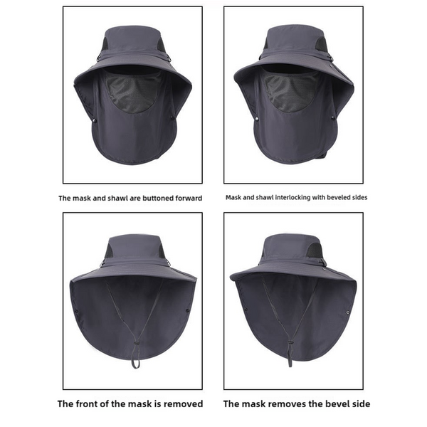 Dark Grey Outdoor Sun Hat With Face & Neck Protection Quick Dry Breathable Uv Cap For Men And Women Adjustable Dust Insect Repellent Hiking Hats