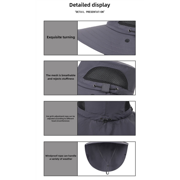 Dark Grey Outdoor Sun Hat With Face & Neck Protection Quick Dry Breathable Uv Cap For Men And Women Adjustable Dust Insect Repellent Hiking Hats