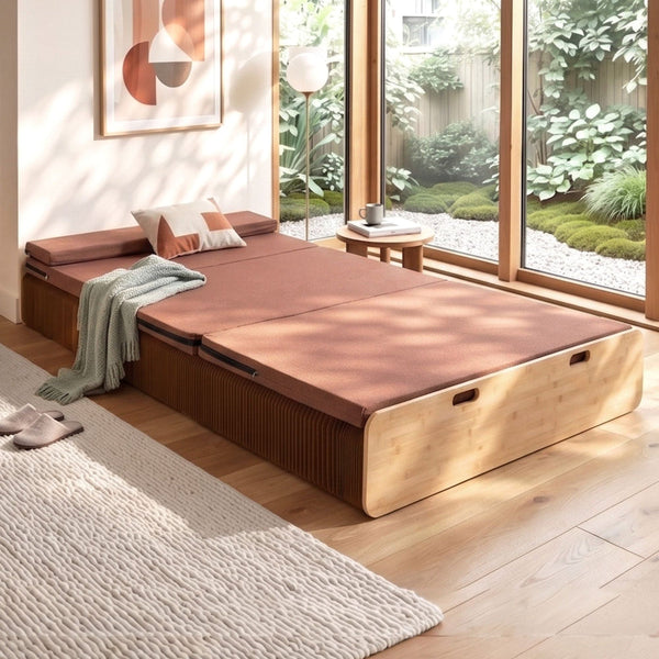 Artiss Folding Kraft Paper Bed Frame With Mattress & Pillow 300Kg 200X120cm Brown Queen Bed Frames