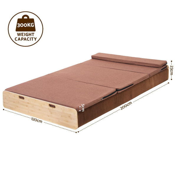 Artiss Folding Kraft Paper Bed Frame With Mattress & Pillow 300Kg 200X120cm Brown Queen Bed Frames