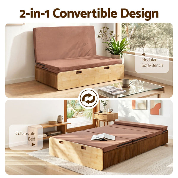 Artiss Folding Kraft Paper Bed Frame With Mattress & Pillow 300Kg 200X120cm Brown Queen Bed Frames