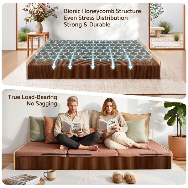 Artiss Folding Kraft Paper Bed Frame With Mattress & Pillow 300Kg 200X120cm Brown Queen Bed Frames