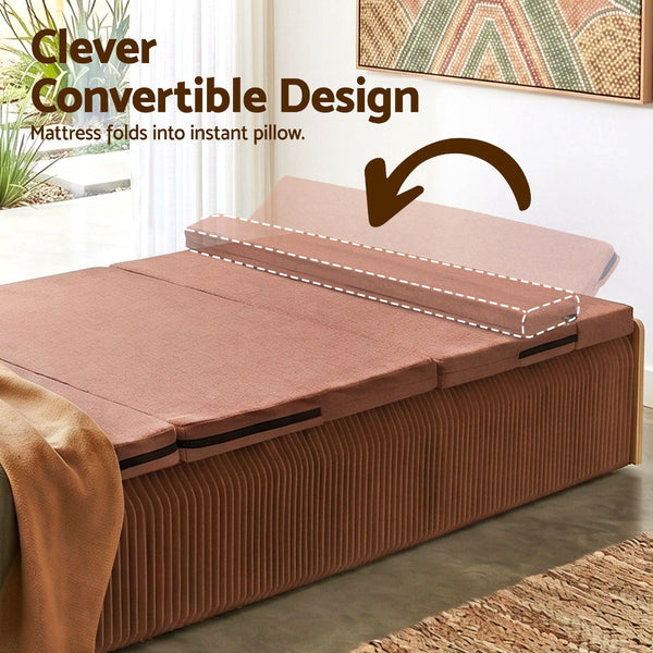 Artiss Folding Kraft Paper Bed Frame With Mattress & Pillow 300Kg 200X120cm Brown Queen Bed Frames