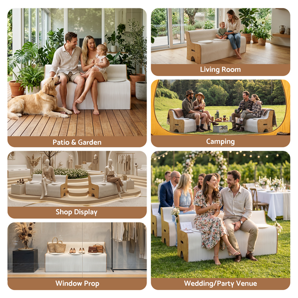 Artiss 3 Seater Folding Kraft Paper Sofa With Pu Leather Cushion Sofas Armchairs & Couches