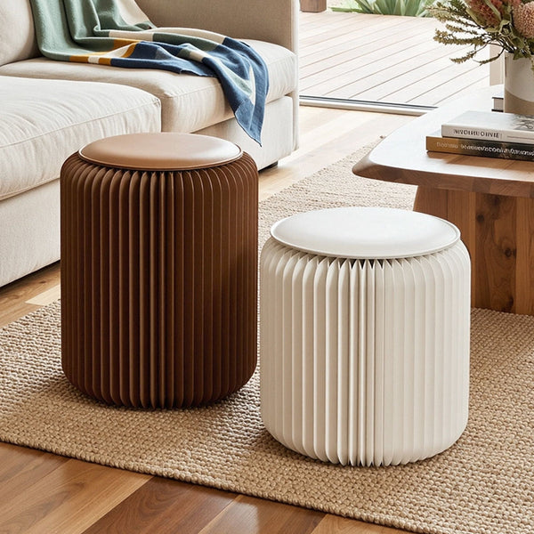 Artiss Accordion Folding Paper Stool Set With 2 Cushions Natural Kraft Benches Bar Stools