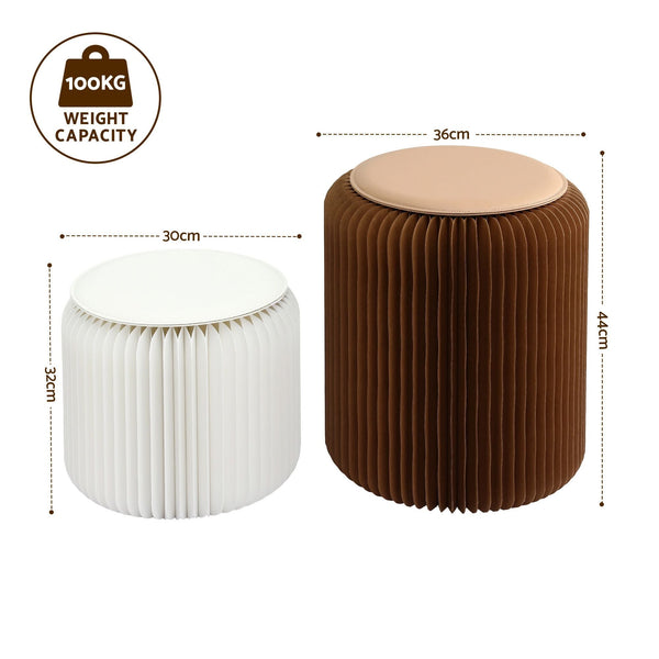 Artiss Accordion Folding Paper Stool Set With 2 Cushions Natural Kraft Benches Bar Stools