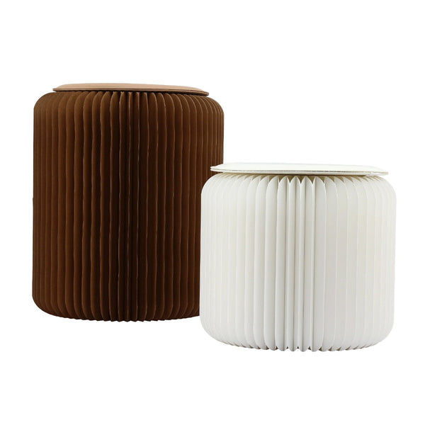 Artiss Accordion Folding Paper Stool Set With 2 Cushions Natural Kraft Benches Bar Stools