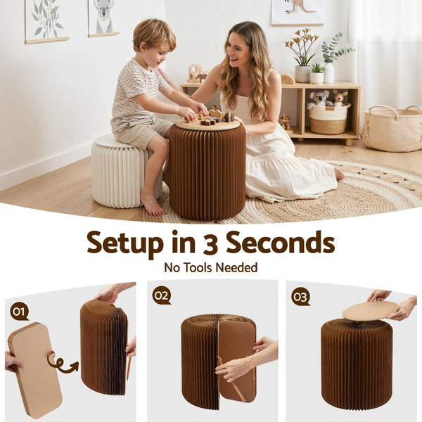 Artiss Accordion Folding Paper Stool Set With 2 Cushions Natural Kraft Benches Bar Stools
