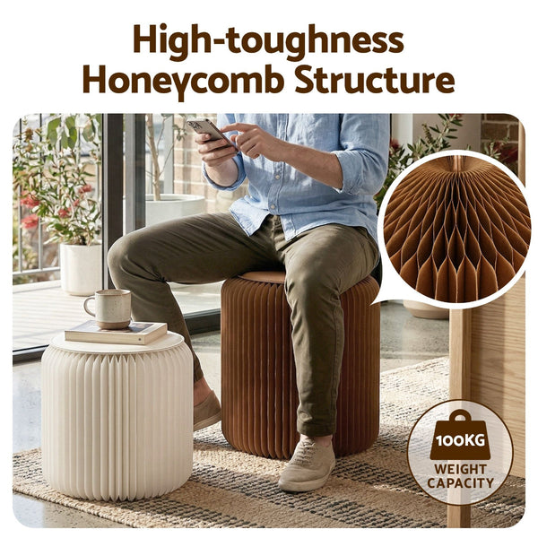 Artiss Accordion Folding Paper Stool Set With 2 Cushions Natural Kraft Benches Bar Stools