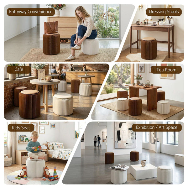 Artiss Accordion Folding Paper Stool Set With 2 Cushions Natural Kraft Benches Bar Stools