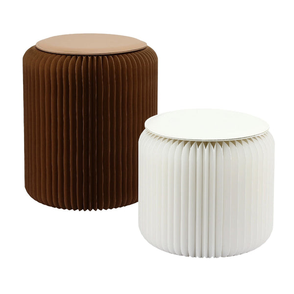 Artiss Accordion Folding Paper Stool Set With 2 Cushions Natural Kraft Benches Bar Stools