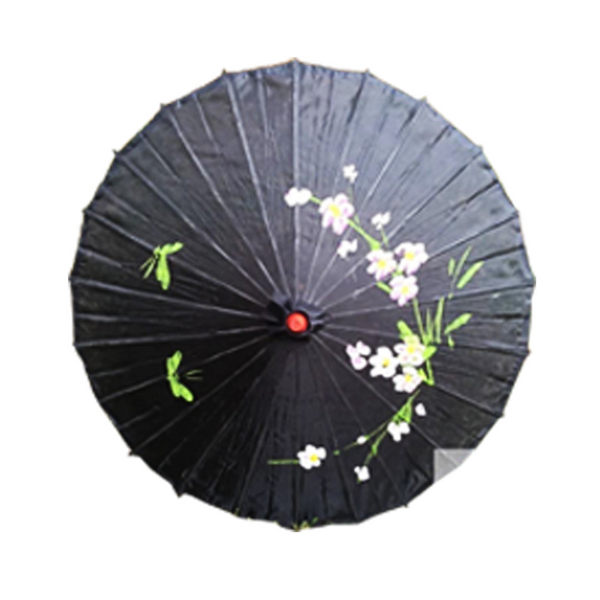 Br Costumes Parasol Umbrella Chinese Japanese Bamboo Flower Pattern Fabric 80Cm Diameter Black Umbrellas