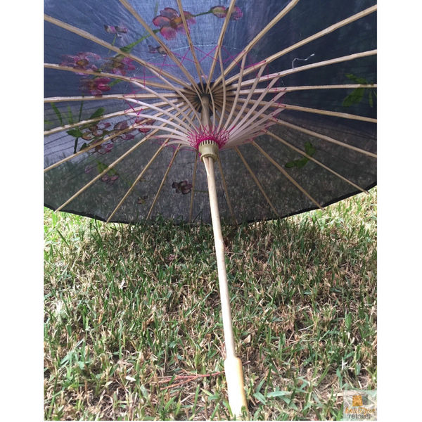Br Costumes Parasol Umbrella Chinese Japanese Bamboo Flower Pattern Fabric 80Cm Diameter Black Umbrellas