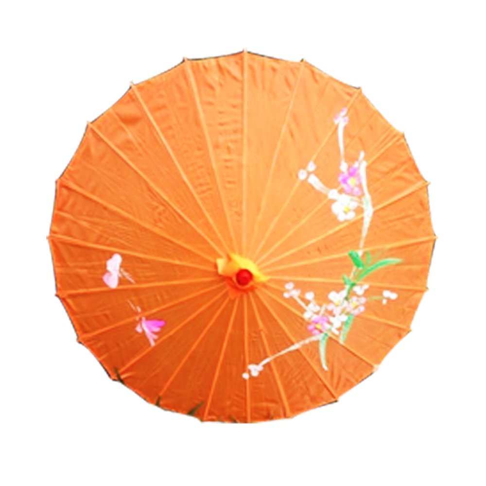 Br Costumes Parasol Umbrella Chinese Japanese Bamboo Flower Pattern Fabric 80Cm Diameter Orange Umbrellas