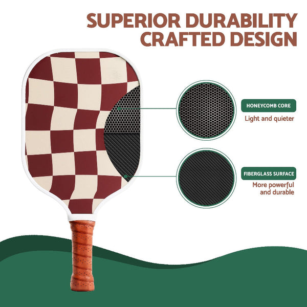 Everfit Fiberglass Pickleball Paddle Set With Honeycomb Core & Bag Brown Racquets